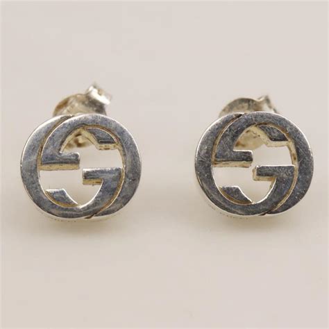 gucci sterling silver interlocking g stud earrings